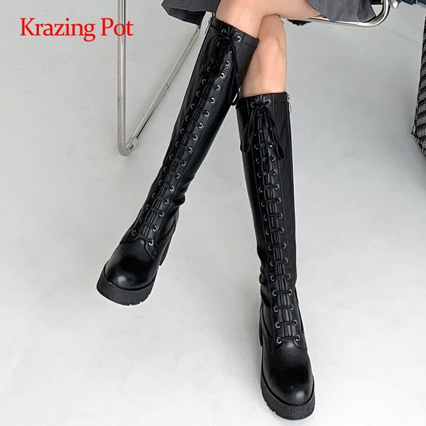 krazing pot 2020 riding boots genuine leather platform thick high heel round toe zipper coolest knee boots l41, Black
krazing pot 2020 riding boots genuine leather platform thick high heel round toe zipper coolest knee boots l41, Black