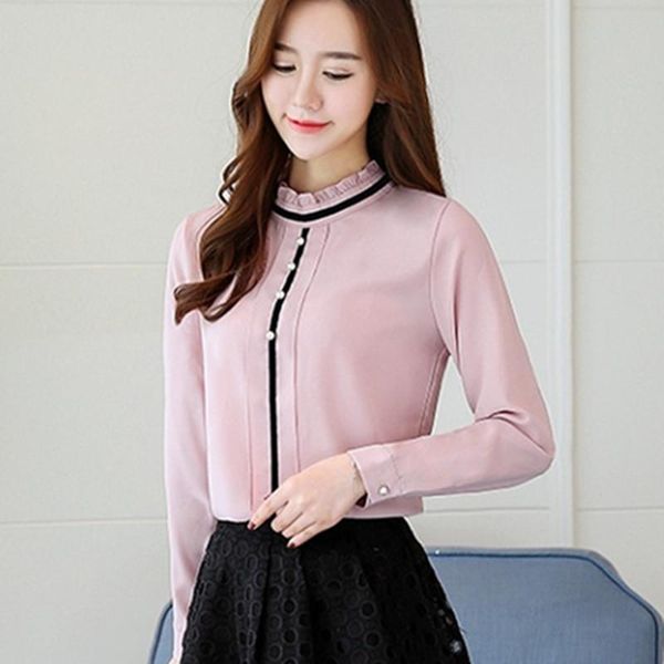 women's blouses & shirts solid long sleeve blouse casual chiffon fall women korean fashion office lady ruffles shirt camisas feminine, White
women's blouses & shirts solid long sleeve blouse casual chiffon fall women korean fashion office lady ruffles shirt camisas feminine, White