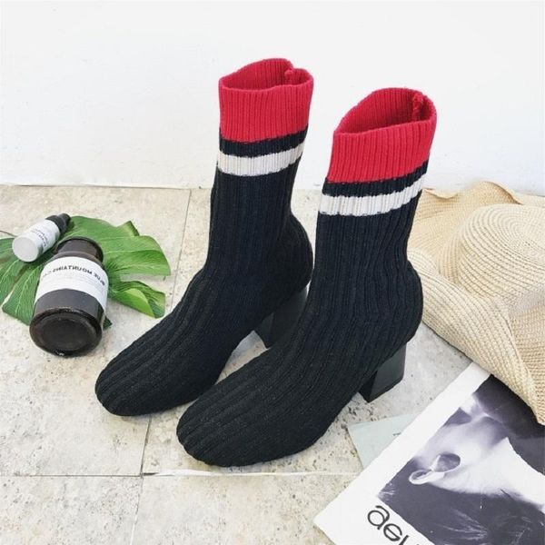 round head with thick boots female 2020 new european and american knit socks thin elastic autumn boots red and white stripes1, Black
round head with thick boots female 2020 new european and american knit socks thin elastic autumn boots red and white stripes1, Black