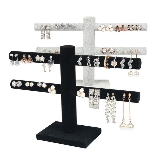 Portable Velvet Ear Stud Bracelet Bangle Necklace Earrings Watch Jewelry Display Stand Holder Storage T-bar Rack Organizer