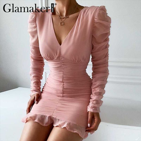 glamaker pink ruffle mesh patchwork short dress v neck long sleeve party bodycon dress office elegant pleated vestidos, Black;gray
glamaker pink ruffle mesh patchwork short dress v neck long sleeve party bodycon dress office elegant pleated vestidos, Black;gray