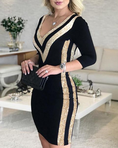 2020 new women elegant work wear slim fit mini casual dress v-neck colorblock contrast color striped sequins bodycon dress, Black;gray
2020 new women elegant work wear slim fit mini casual dress v-neck colorblock contrast color striped sequins bodycon dress, Black;gray