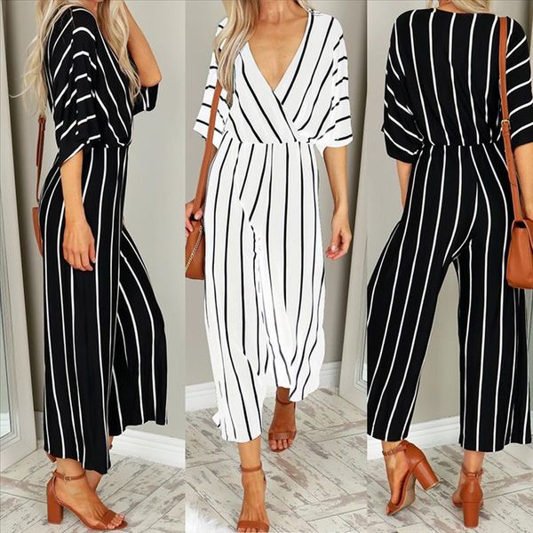 women bodysuit summer fashion v neck three quarter sleeve striped loose jumpsuit playsuit casual new dropship m7, Black;white
women bodysuit summer fashion v neck three quarter sleeve striped loose jumpsuit playsuit casual new dropship m7, Black;white