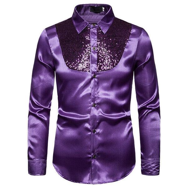 men's casual shirts fashion luxury formal satin shiny silk wedding dress shirt banquet sequins long sleeve clothes, White;black
men's casual shirts fashion luxury formal satin shiny silk wedding dress shirt banquet sequins long sleeve clothes, White;black