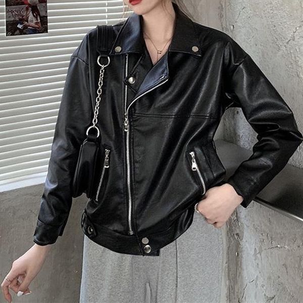 2021 new women outerwear korean winter long sleeve pu biker new casual short female faux leather jacket spring nq5q, Black
2021 new women outerwear korean winter long sleeve pu biker new casual short female faux leather jacket spring nq5q, Black