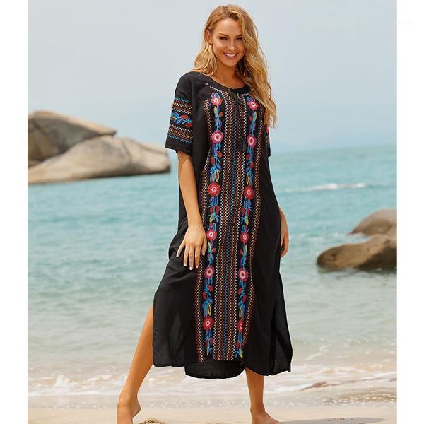 2020 bikini cover-ups black bohemian embroidered side split midi dress kaftan women summer beach wear swim suit cover up n10031, White;black
2020 bikini cover-ups black bohemian embroidered side split midi dress kaftan women summer beach wear swim suit cover up n10031, White;black