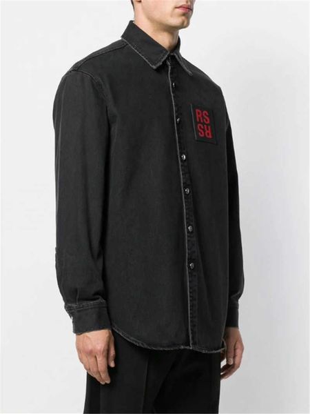 men's casual shirts high street: raf simons classic silhouette leather heavy wash and edging denim street ins, White;black
men's casual shirts high street: raf simons classic silhouette leather heavy wash and edging denim street ins, White;black