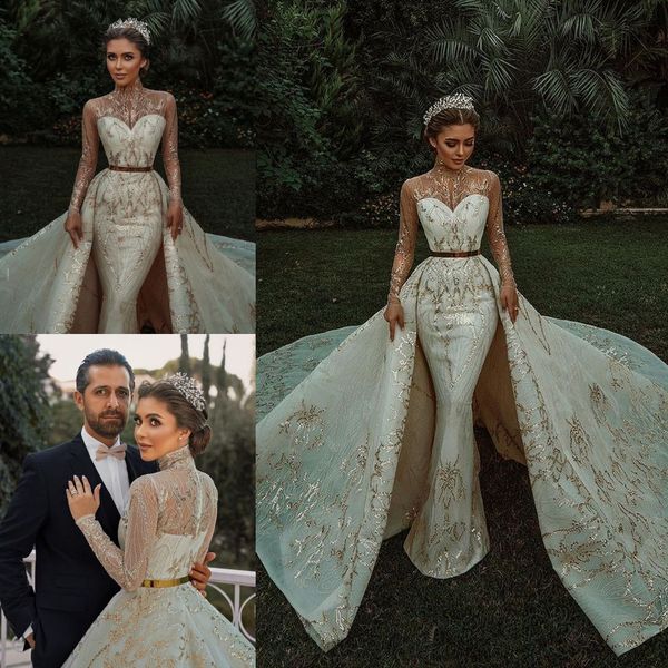 gorgeous wedding dresses gold sequins sheer high neck appliques bridal dress mermaid princess country vestidos de novia, White
gorgeous wedding dresses gold sequins sheer high neck appliques bridal dress mermaid princess country vestidos de novia, White