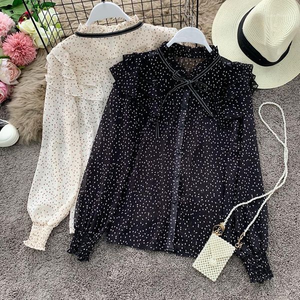 women's blouses & shirts women long-sleeved 2021 autumn polka dots chiffon blouse loose elegant ruffled fairy vintage fashion blusas1, White
women's blouses & shirts women long-sleeved 2021 autumn polka dots chiffon blouse loose elegant ruffled fairy vintage fashion blusas1, White