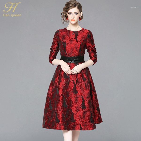 h han queen 2019 spring vintage red jacquard dress big swing a-line elegant slim ladies women casual evening party dresses1, Black;gray
h han queen 2019 spring vintage red jacquard dress big swing a-line elegant slim ladies women casual evening party dresses1, Black;gray