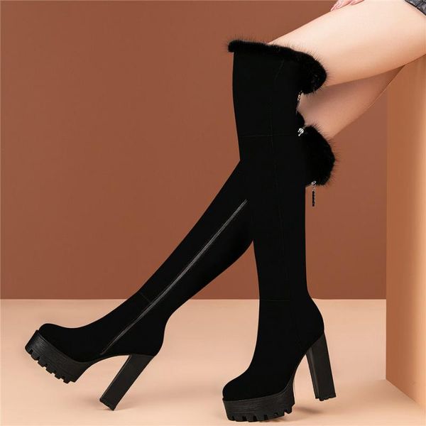 thigh high pumps shoes women genuine leather high heel over the knee motorcycle boots female winter warm fur platform shoes, Black
thigh high pumps shoes women genuine leather high heel over the knee motorcycle boots female winter warm fur platform shoes, Black
