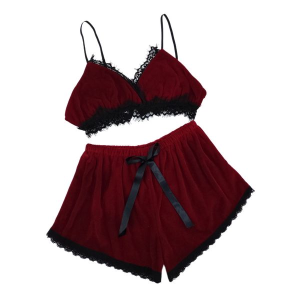 lace trim veet cami shorts pajamas set women burgundy plain spaghetti strap sleeveless summer sleepwear, Black;white
lace trim veet cami shorts pajamas set women burgundy plain spaghetti strap sleeveless summer sleepwear, Black;white