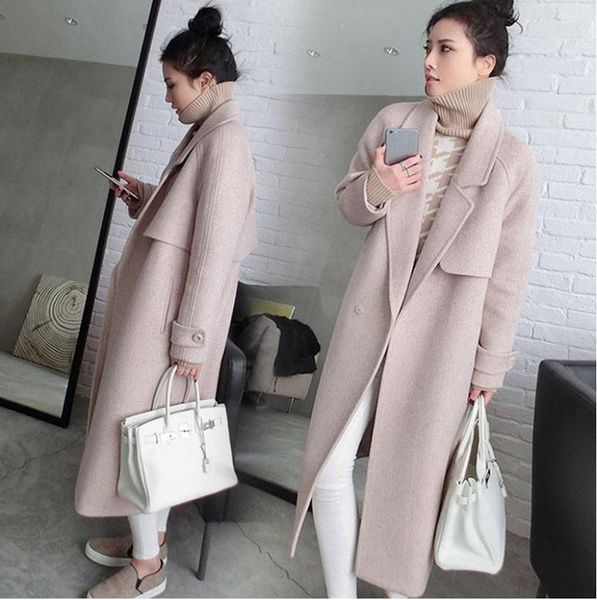 women's wool & blends korean women long woolen coat slim fit warm jacket lapel cashmere overcoat, Black
women's wool & blends korean women long woolen coat slim fit warm jacket lapel cashmere overcoat, Black