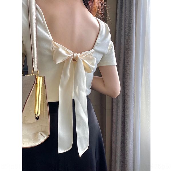 fm7v6 s7p4i hangzhou women's wear 2020 summer elegant style open lace back up bow tie round neck t-shirt t-shirt short sleeve xiyue, White
fm7v6 s7p4i hangzhou women's wear 2020 summer elegant style open lace back up bow tie round neck t-shirt t-shirt short sleeve xiyue, White