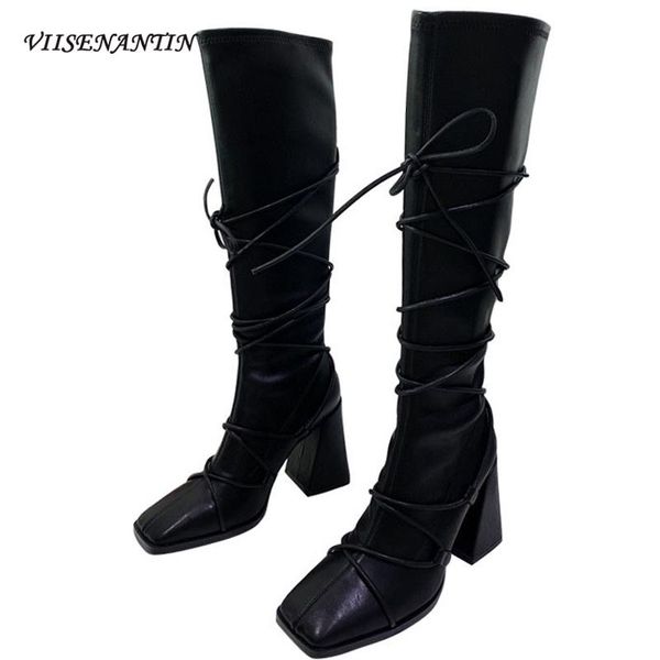 thick high heel square toe long cross strappy skinny genuine leather stretch knee-high knight boots autumn velvet black shoes
thick high heel square toe long cross strappy skinny genuine leather stretch knee-high knight boots autumn velvet black shoes
