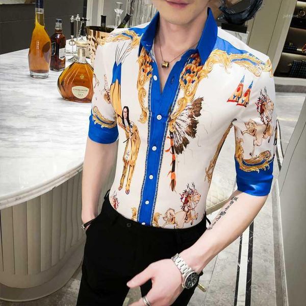 luxury print shirt men half sleeve casual slim fit business dress shirts streetwear blusa camisa social masculina 2020 summer1, White;black
luxury print shirt men half sleeve casual slim fit business dress shirts streetwear blusa camisa social masculina 2020 summer1, White;black