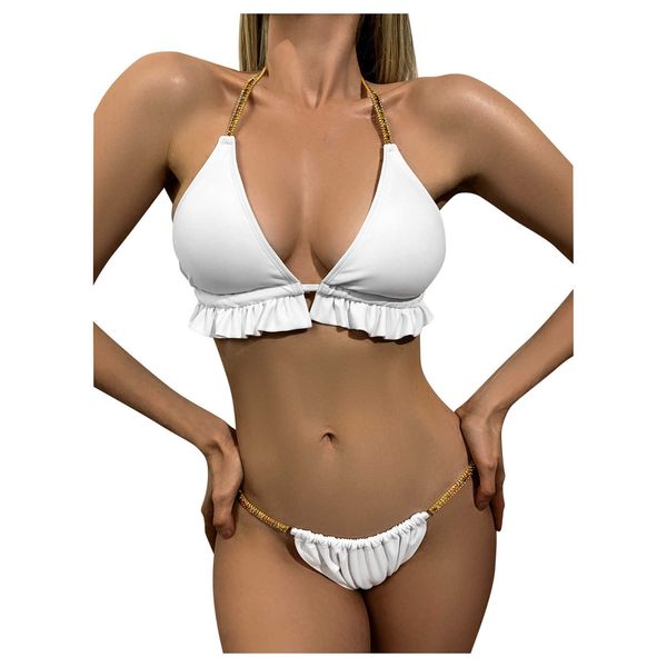 swimwear women hem lace folds pure white women's solid color crystal up high cut leg bikini set two piece swimsuit, White;black
swimwear women hem lace folds pure white women's solid color crystal up high cut leg bikini set two piece swimsuit, White;black
