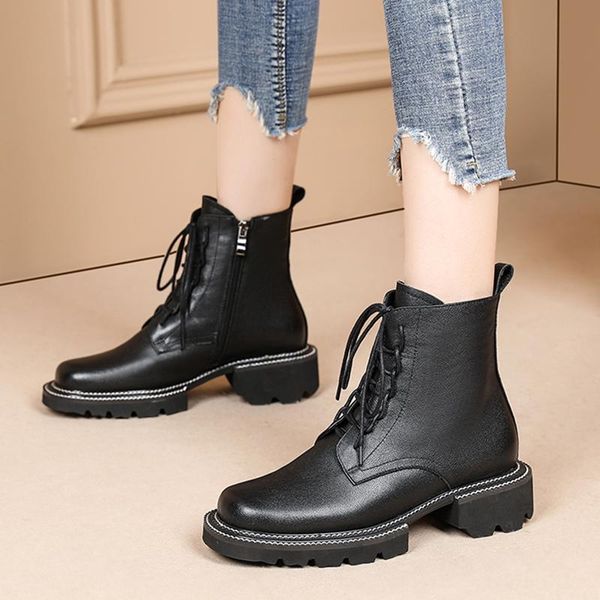 women genuine leather zipper boots woman chunky motorcycle botines mujer autumn winter round toe lace-up combat boots, Black
women genuine leather zipper boots woman chunky motorcycle botines mujer autumn winter round toe lace-up combat boots, Black