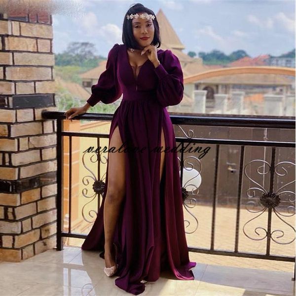 purple prom dress long sleeves side split vestidos de fiesta velvet robe de soirée mariage evening gowns, Black
purple prom dress long sleeves side split vestidos de fiesta velvet robe de soirée mariage evening gowns, Black
