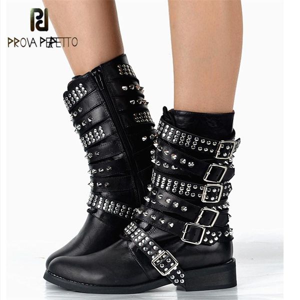 prova perfetto cool punk style full real leather buckle rivet motorcycle mid boot warm neutral solid round toe flat martin boot, Black
prova perfetto cool punk style full real leather buckle rivet motorcycle mid boot warm neutral solid round toe flat martin boot, Black