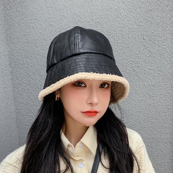 pragmapism 2020 new women's autumn winter pu leather bucket hat fashion trend basin hat lamb wool fisherman hats harajuku sl-07, Blue;gray
pragmapism 2020 new women's autumn winter pu leather bucket hat fashion trend basin hat lamb wool fisherman hats harajuku sl-07, Blue;gray