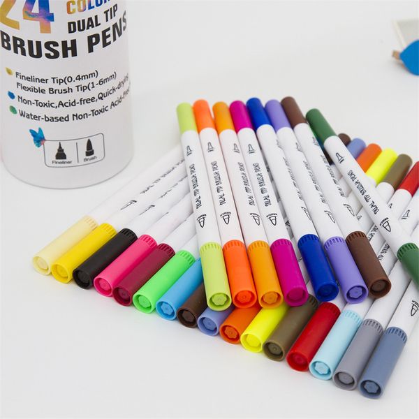 24pcs/lot fineliner dual tip brush art markers pen 24 colors watercolor pens for drawing painting calligraphy art supplies, Black;red
24pcs/lot fineliner dual tip brush art markers pen 24 colors watercolor pens for drawing painting calligraphy art supplies, Black;red