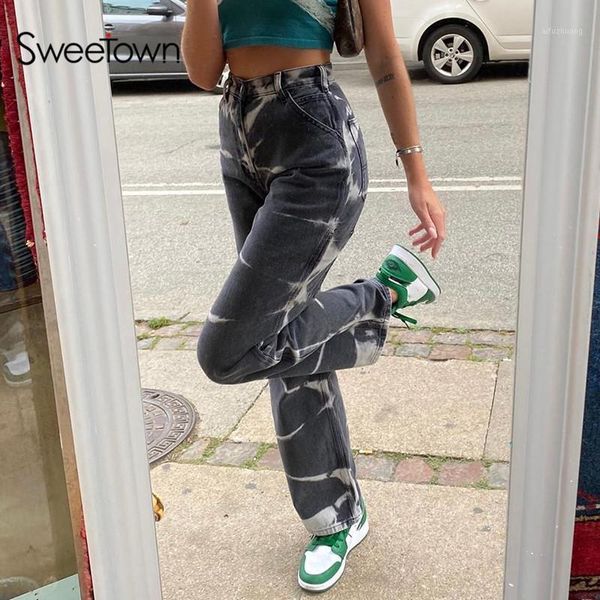 sweetown vintage 90s aesthetic woman jeans tie dye stripe print streetwear denim trousers brown low waist straight pants y2k1, Blue
sweetown vintage 90s aesthetic woman jeans tie dye stripe print streetwear denim trousers brown low waist straight pants y2k1, Blue
