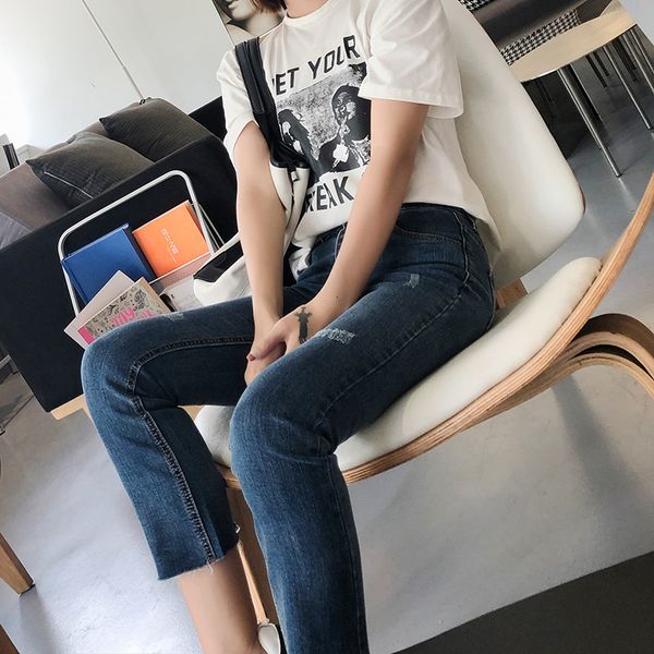 2019 new fashion irregular flared jeans trend slim denim capris, Blue
2019 new fashion irregular flared jeans trend slim denim capris, Blue