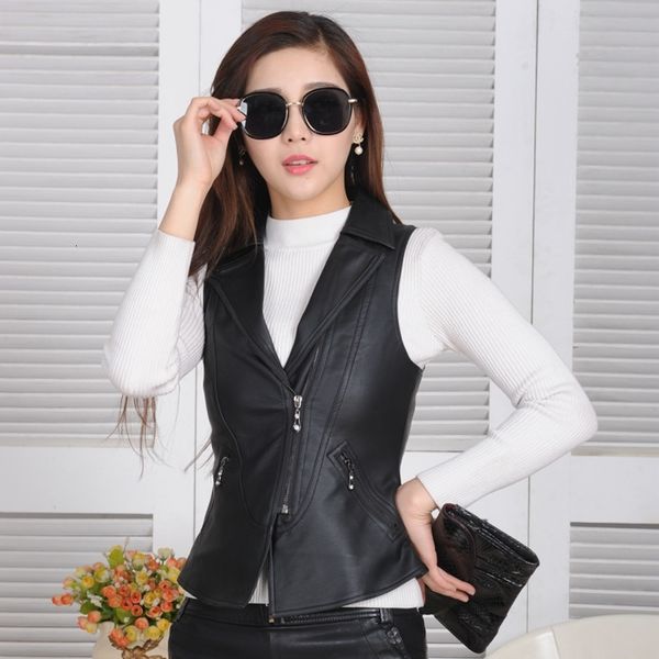 female black leather vest 2020 fashion zipper pu leather jackets women motorcycle jacket waistcoat vest xz747, Black;white 
female black leather vest 2020 fashion zipper pu leather jackets women motorcycle jacket waistcoat vest xz747, Black;white