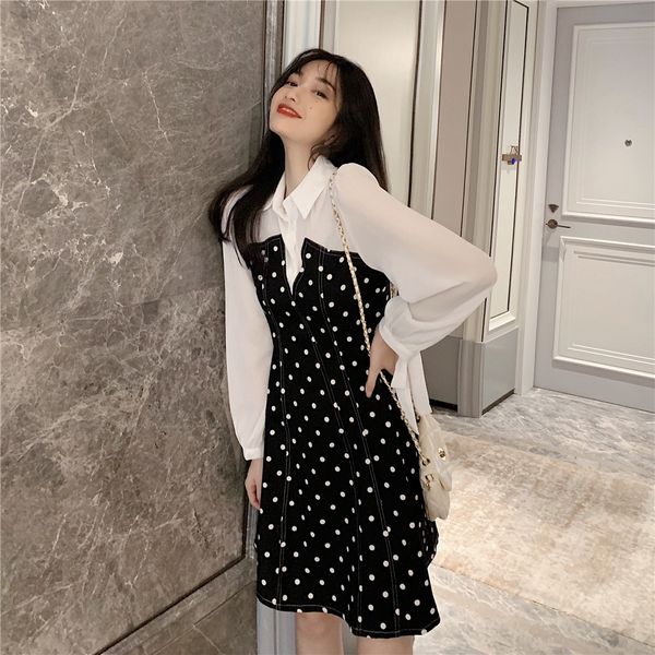 2020 autumn new korean style lapel dress polka dot waist slimming pleated chiffon long sleeve lace-up bottoming dress rvkis, Black;gray
2020 autumn new korean style lapel dress polka dot waist slimming pleated chiffon long sleeve lace-up bottoming dress rvkis, Black;gray