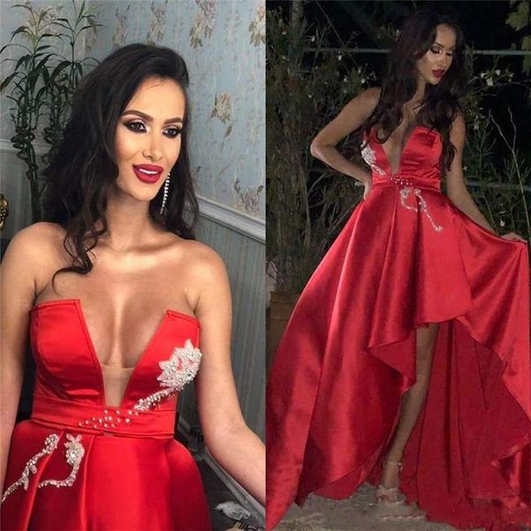 aline hi-lo strapless satin pageant evening dresses with beads vestidos de noiva formal custom made gowns robes de soiree, Black;red
aline hi-lo strapless satin pageant evening dresses with beads vestidos de noiva formal custom made gowns robes de soiree, Black;red