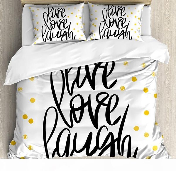 live laugh love duvet cover set stylized hand lettering on dotted backdrop inspirational phrase bedding set black white yellow
live laugh love duvet cover set stylized hand lettering on dotted backdrop inspirational phrase bedding set black white yellow