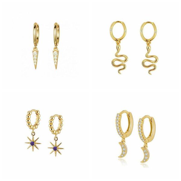 925 Sterling Silver Moon Star Cross Lock Earrings for Women Gold Snake CZ Small Hoop Earrings Piercing Huggies New Bijoux A40, Golden;silver
925 Sterling Silver Moon Star Cross Lock Earrings for Women Gold Snake CZ Small Hoop Earrings Piercing Huggies New Bijoux A40, Golden;silver