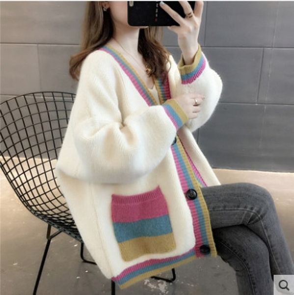 online red coat women's spring and autumn 2020 coat sweater new korean style autumn and winter color matching sweater cardigan loose la, White;black
online red coat women's spring and autumn 2020 coat sweater new korean style autumn and winter color matching sweater cardigan loose la, White;black
