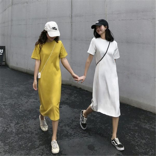 5jeoy long long skirt t-shirt dress summer korean sleeve girlfriends loose women's thinmedium and t-shirt short and straight tube dress, Black;gray
5jeoy long long skirt t-shirt dress summer korean sleeve girlfriends loose women's thinmedium and t-shirt short and straight tube dress, Black;gray