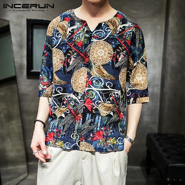 men's casual shirts incerun summer vintage print mens shirt cotton v neck half sleeve blouse camisa masculina chinese style men 2021, White;black
men's casual shirts incerun summer vintage print mens shirt cotton v neck half sleeve blouse camisa masculina chinese style men 2021, White;black