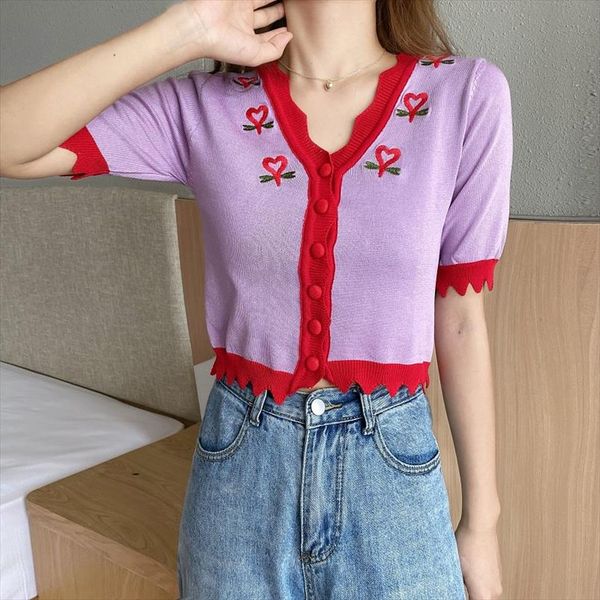 embroideried hearts cropped sweaters cardigans lady short sleeve patched waved v neck cardigan crop for female summer, White;black
embroideried hearts cropped sweaters cardigans lady short sleeve patched waved v neck cardigan crop for female summer, White;black