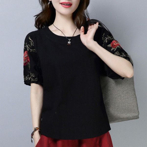 2020 coat embroidered new hanfan art embroidered short sleeve t-shirt women's large size mother's clothes loose and thinbottoming, White
2020 coat embroidered new hanfan art embroidered short sleeve t-shirt women's large size mother's clothes loose and thinbottoming, White