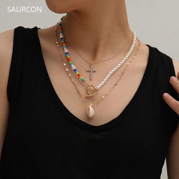 salircon bohemian conch shell cross pendant neckalces multi layer crystal beads pearl necklace women vintage link chain jewelry, Silver
salircon bohemian conch shell cross pendant neckalces multi layer crystal beads pearl necklace women vintage link chain jewelry, Silver