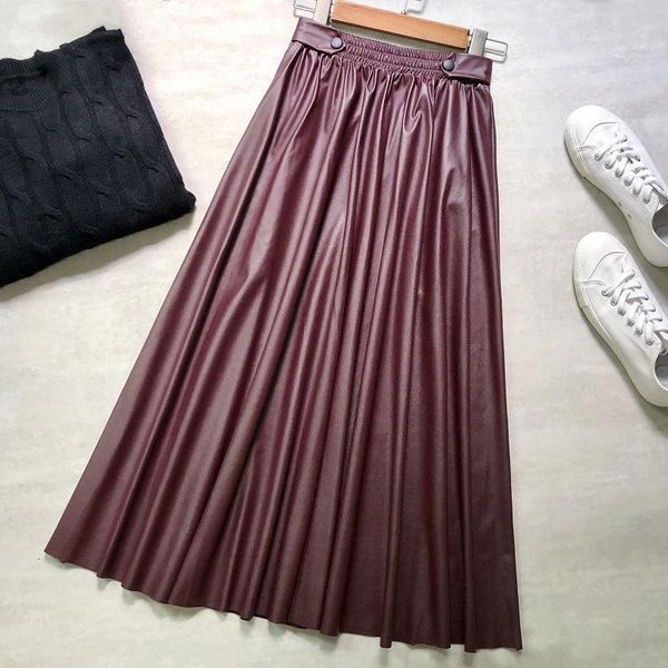 2020 autumn& winter new women simple solid elastic waist thin pu leather skirt with large a-line long skirt women ing, Black
2020 autumn& winter new women simple solid elastic waist thin pu leather skirt with large a-line long skirt women ing, Black