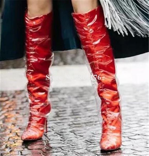 2020 women fashion autumn winter pointed pvc caged thin heel knee high boots transparent satin long high heel boots, Black
2020 women fashion autumn winter pointed pvc caged thin heel knee high boots transparent satin long high heel boots, Black