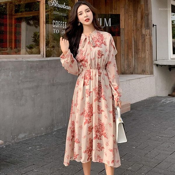 2020 new spring autumn women midi dress bow floral printed elastic-waisted vestidos mujer long sleeve chiffon korean chic dress1, Black;gray
2020 new spring autumn women midi dress bow floral printed elastic-waisted vestidos mujer long sleeve chiffon korean chic dress1, Black;gray