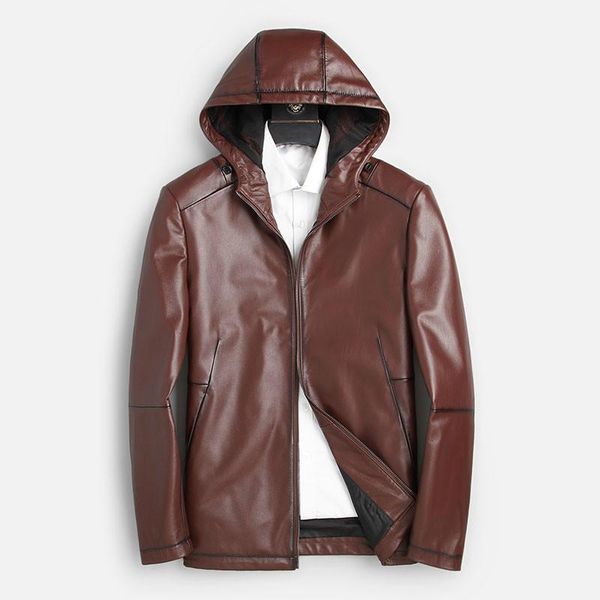 men genuine leather jacket real cow leather jackets casual short black pockets 2020 autumn new jacket for man 88021