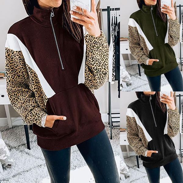 pullover blouse print long-sleeved coat women fashion stand collar zipper pockets leopard print outwear pullover 1, Black
pullover blouse print long-sleeved coat women fashion stand collar zipper pockets leopard print outwear pullover 1, Black