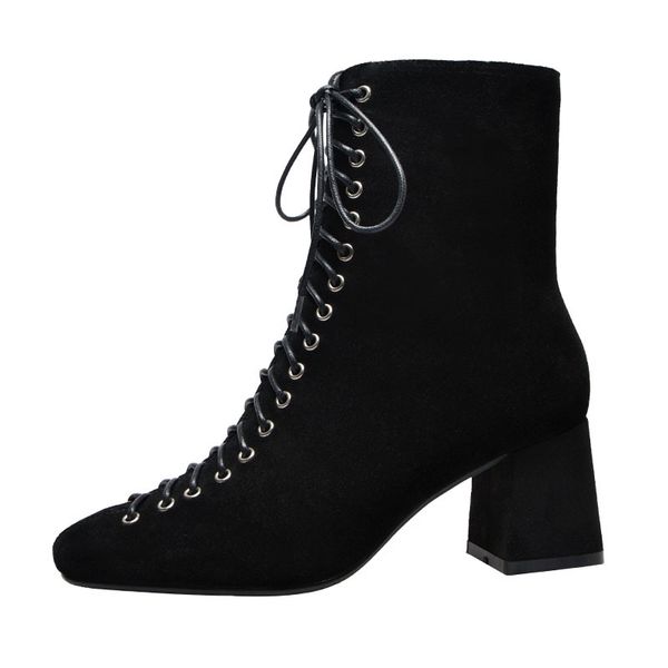 female 2021 22-25.5 cm length + modern retro cow suede short women's boots ilon, Black
female 2021 22-25.5 cm length + modern retro cow suede short women's boots ilon, Black