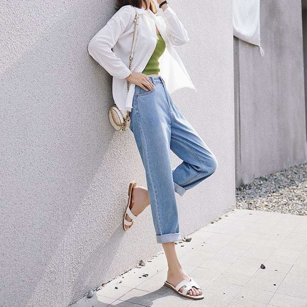 2020 autumn leisure temperament capris straight pants high waist women's jeans, Blue
2020 autumn leisure temperament capris straight pants high waist women's jeans, Blue