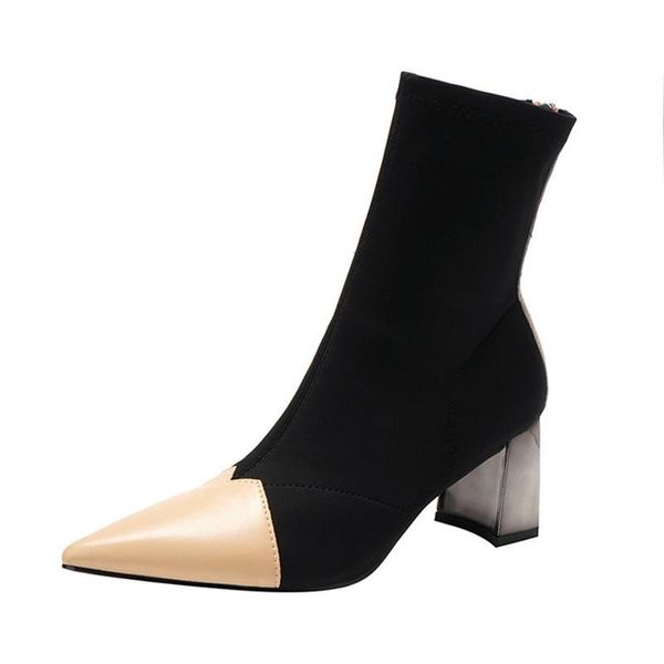 fashion new pointed elastic fabric stitching women sock boots 2020 autumn rear zipper womne ankle boots 6-8 cm high heels mujer, Black
fashion new pointed elastic fabric stitching women sock boots 2020 autumn rear zipper womne ankle boots 6-8 cm high heels mujer, Black
