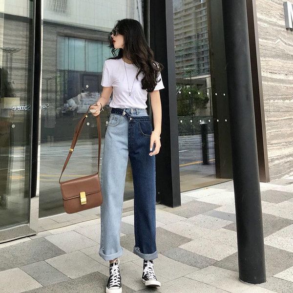 patchwork fake two-pieces jeans fashion leisurely streetwear pants high waisted straight jeans spring and autumn woman trouser, Blue
patchwork fake two-pieces jeans fashion leisurely streetwear pants high waisted straight jeans spring and autumn woman trouser, Blue