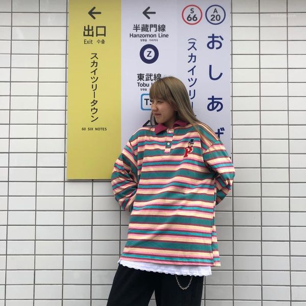 women's polos japanese cartoon shirts with striped lapels men and women loose autumn embroidered logo long-sleeved t-shirts ins tide1, White
women's polos japanese cartoon shirts with striped lapels men and women loose autumn embroidered logo long-sleeved t-shirts ins tide1, White
