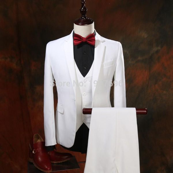 white wedding groom tuxedos for slim fit man suits 3 piece men suit jacket pants vest notched lapel prom party blazer, White;black
white wedding groom tuxedos for slim fit man suits 3 piece men suit jacket pants vest notched lapel prom party blazer, White;black